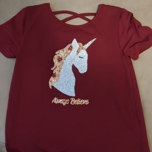 Btween unicorn sequin shirt cross back